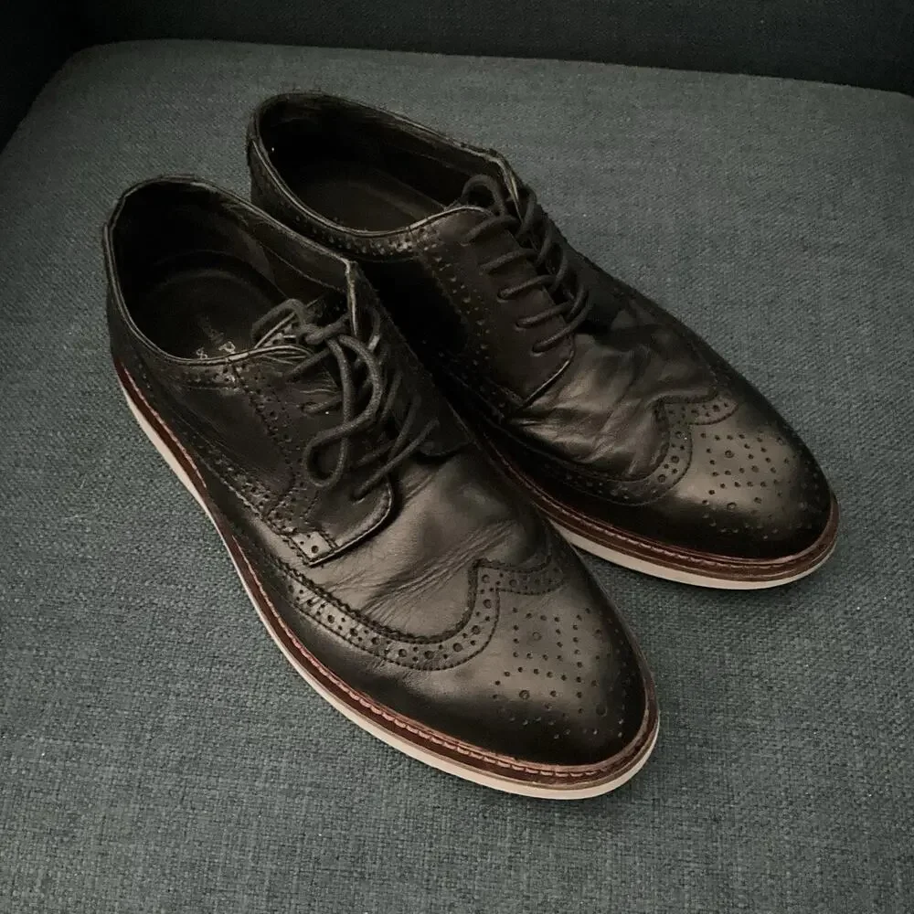Hush Puppies Black Leather Wingtip Brogues Oxfords Bounce Size 7.5